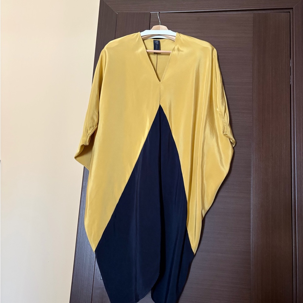 Zero + Maria Cornejo Gold and Black Long Sleeve Dress